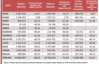 Turist İstatistikleri (Türkiye 2020)